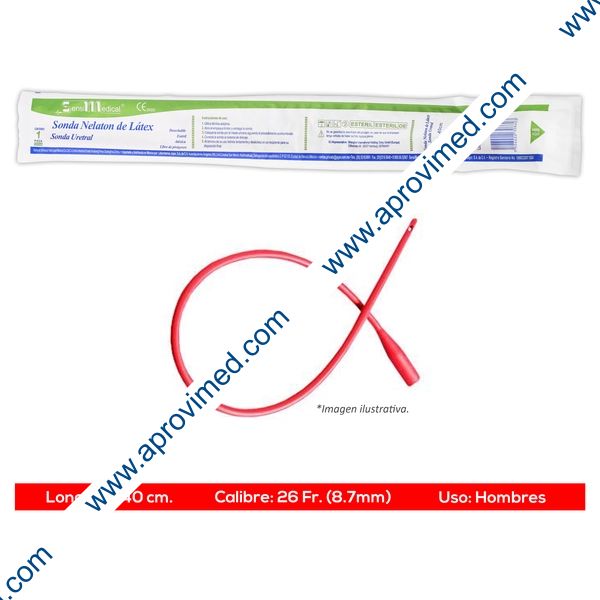 SONDA NELATON de LATEX (SensiMedical) Long. 40cm. Cal. 26 Fr. c/1 Pza.
