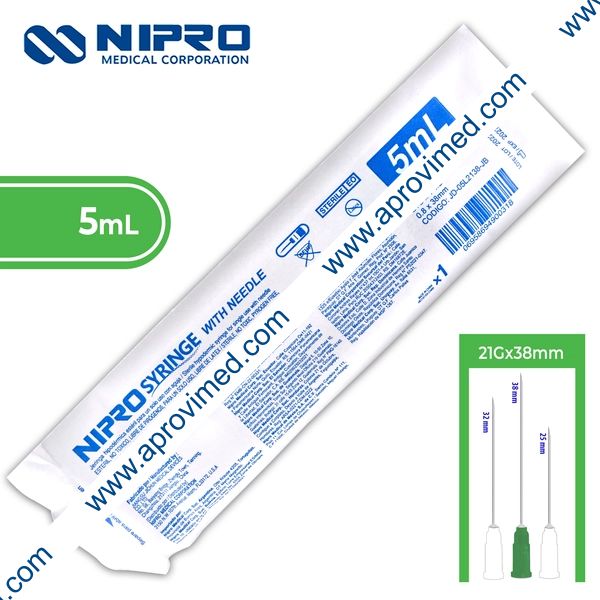 JERINGA  5 mL. (Nipro) c/AGUJA 21Gx38mm. c/1 Pza.