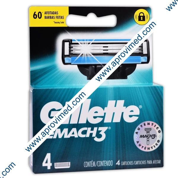 GILLETTE MACH-3 Cartuchos p/Afeitar 3 Hojas Cja. c/4 Pzs.