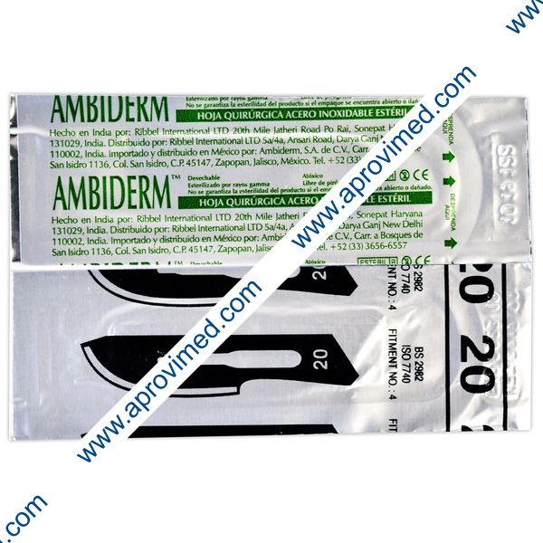 HOJA PARA BISTURÍ Acero Inoxidable (Ambiderm) No. 20 c/1 Pza.