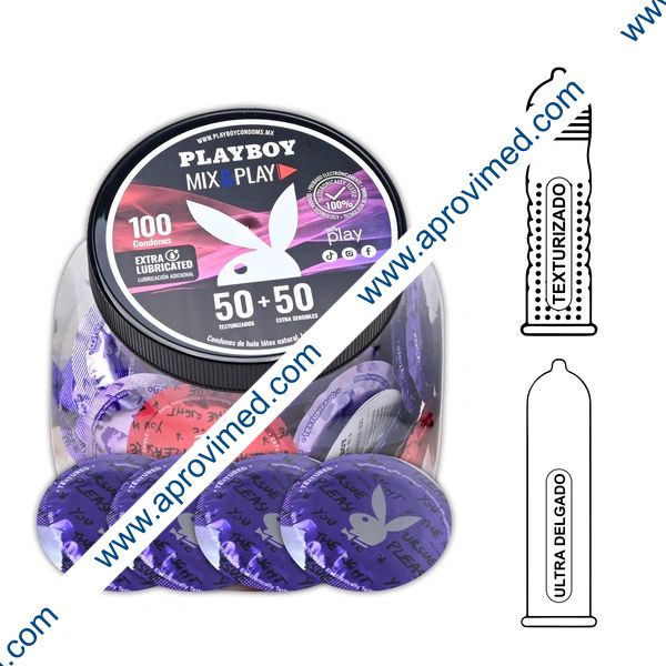 PLAYBOY MIX&PLAY (Mix: 50ES/50TX) Vitrolero c/100 CONDONES.