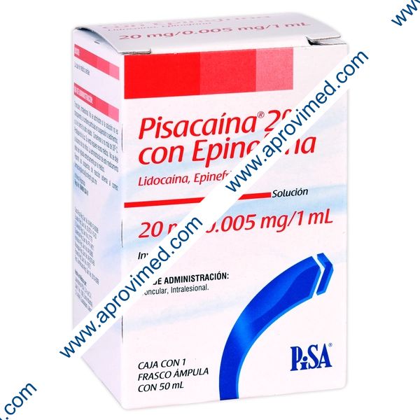 PISACAINA 2% c/EPINEFRINA Sol. Iny. c/1 FCO. AMP. 50 ML. 20-0.005 MG/1 ML.