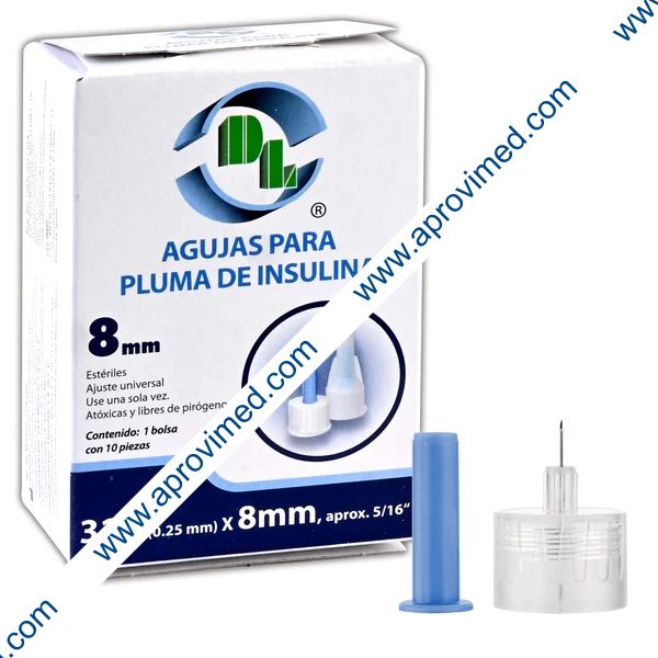 AGUJAS PARA PLUMA DE INSULINA (DL) 31Gx8mm. Caja c/10 Pzs.