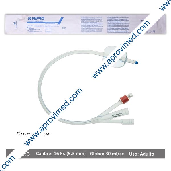 SONDA FOLEY de SILICÓN (Nipro) 3V/GLB 30/Cal. 16 Fr. c/1 Pza.