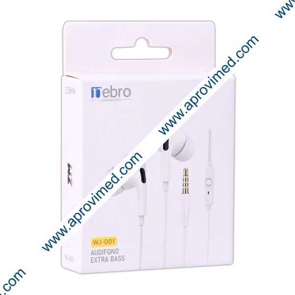AUDÍFONOS ALÁMBRICOS Extra Bass (Nebro) Mod. WJ-001 Col. Blanco.