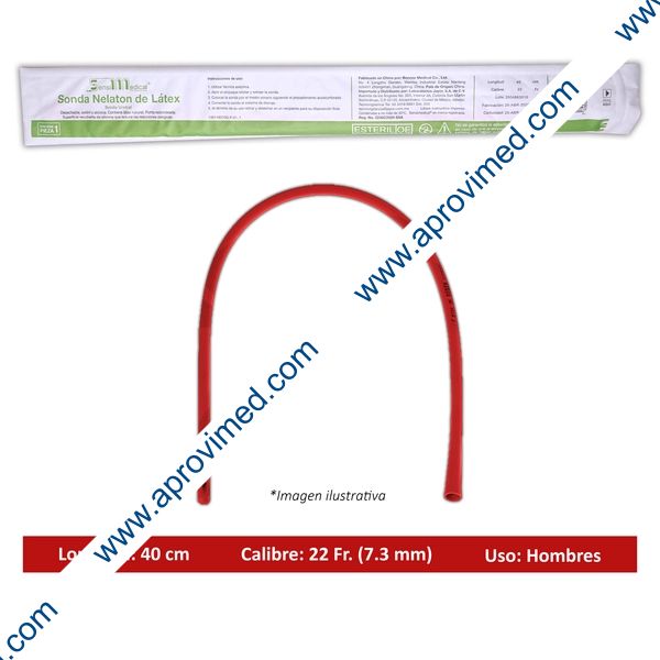 SONDA NELATON de LATEX (SensiMedical) Long. 40cm. Cal. 22 Fr. c/1 Pza.