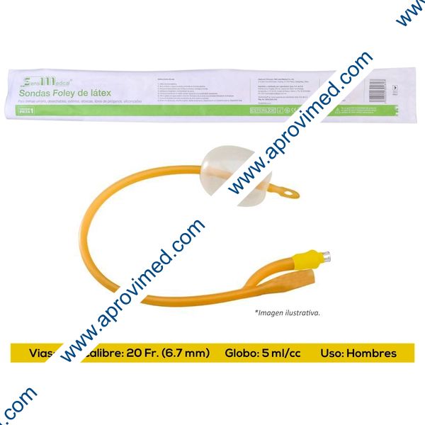 SONDA FOLEY de LATEX (SensiMedical) 2V/GLB 5/Cal. 20 Fr. c/1 Pza.