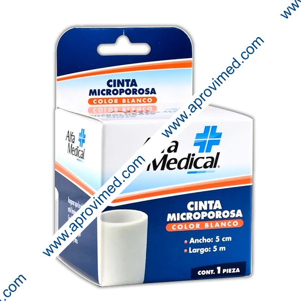 CINTA MICROPOROSA (Alfa Medical) Rollo Col. Blanco A: 5cm; L: 5m. Caja c/1 Pza.