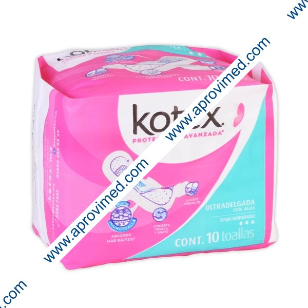 KOTEX ULTRADELGADA c/ALAS Flujo Moderado c/10 Toallas.