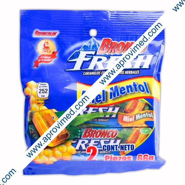 BRONCO FRESH CARAMELO Miel Mentol c/2 Pzs. 66 G.