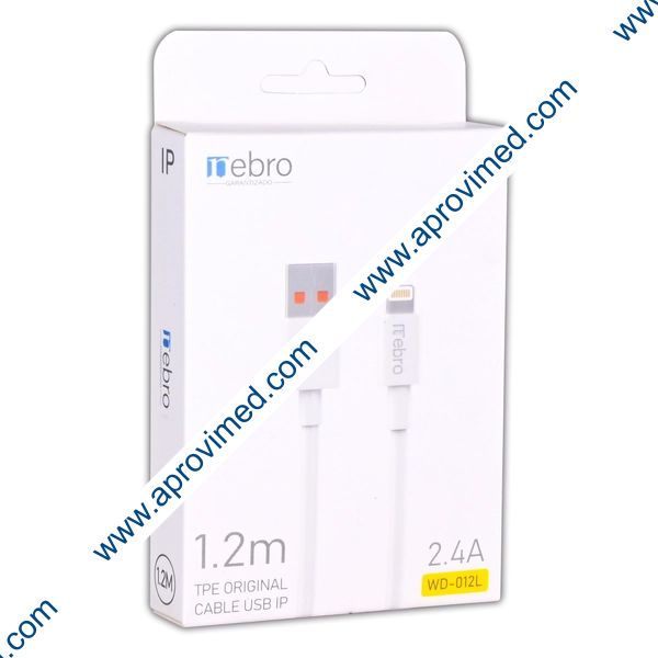 CABLE Eda. USB 2.4 A / Sda. iPhone / 1.2 Mts. Mod. WD-012L Col. Blanco.