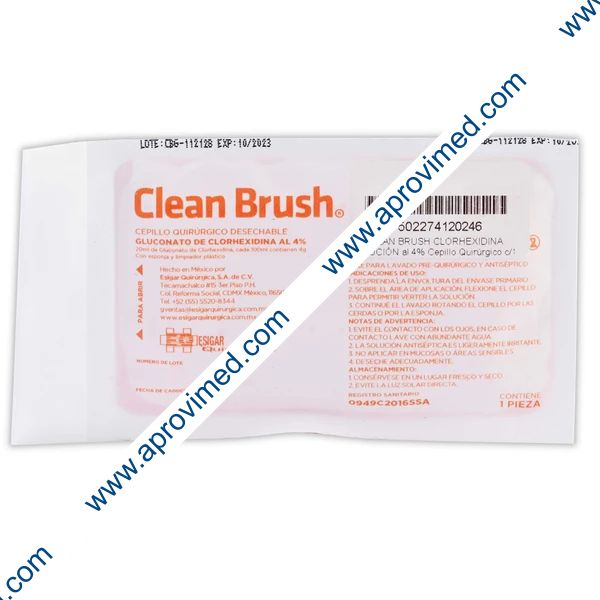 CLEAN BRUSH Clorhexidina SOLUCIÓN al 4% Cepillo Quirúrgico c/1 Pza.