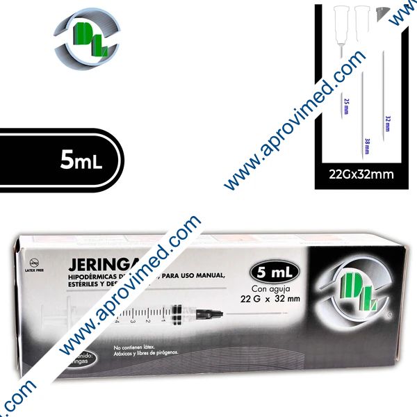 JERINGA  5 mL. (DL) c/AGUJA 22Gx32mm. c/5 Pzs.