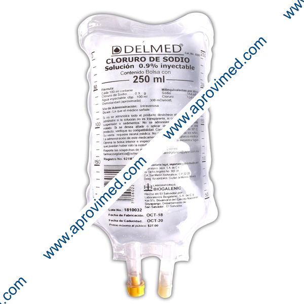 DELMED (Cloruro de Sodio) Sol. Iny. 0.9% Bolsa  250 ML.