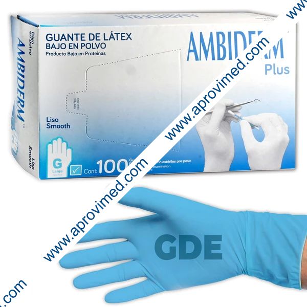 AMBIDERM Plus GUANTE LTX EXPLORACIÓN AZUL No Estéril GDE. c/100 Pzs.