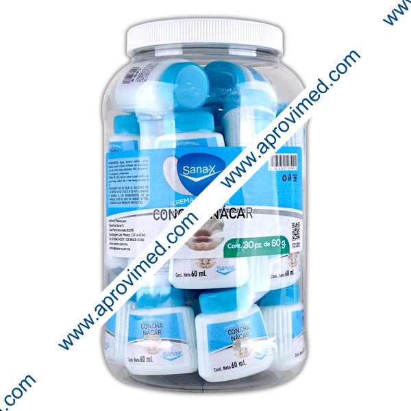 CONCHA NÁCAR (Sana-X) CREMA Vitrolero c/30 Pzs. Tarro 60 ML.