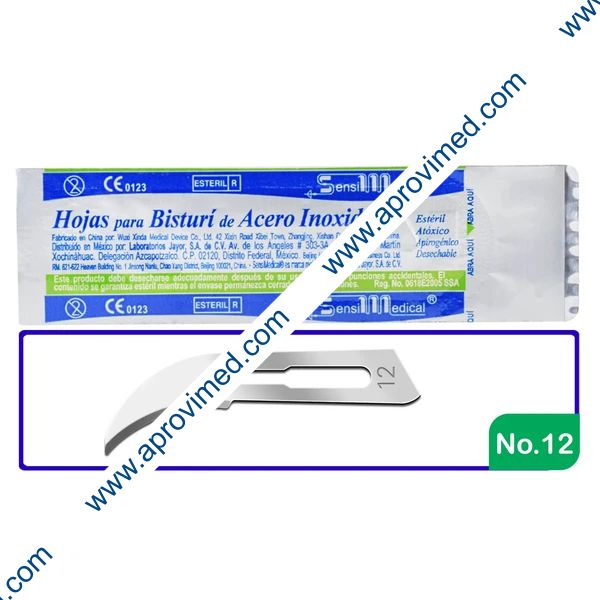 HOJA PARA BISTURÍ Acero Inoxidable (SensiMedical) No. 12 c/1 Pza.