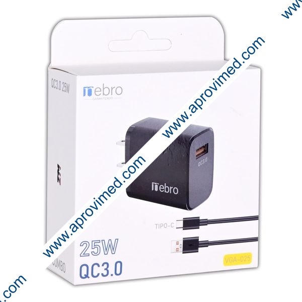 COMBO CARGADOR Mod. VGA-025 Eda. USB 1.0 A / Sda. Tipo-C / Col. Negro.