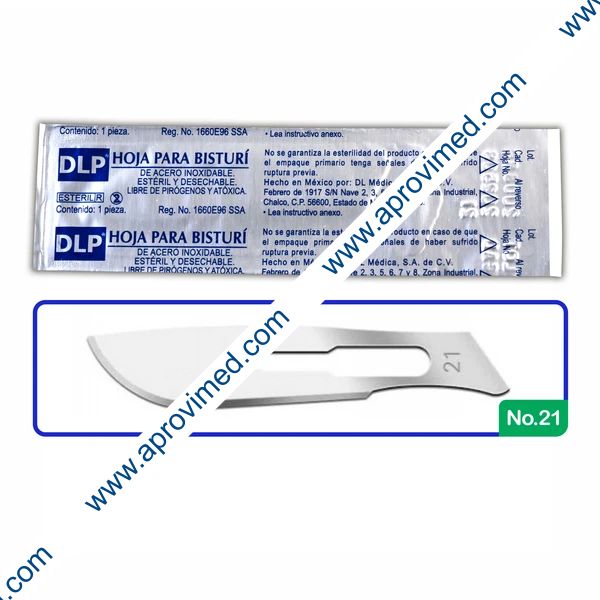HOJA PARA BISTURÍ Acero Inoxidable (DLP) No. 21 c/1 Pza.
