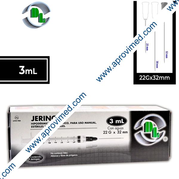 JERINGA  3 mL. (DL) c/AGUJA 22Gx32mm. c/5 Pzs.
