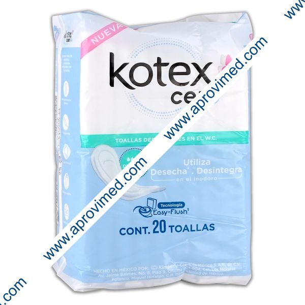 KOTEX CERO DELGADA s/ALAS Flujo Abundante Bolsa c/20 Toallas.
