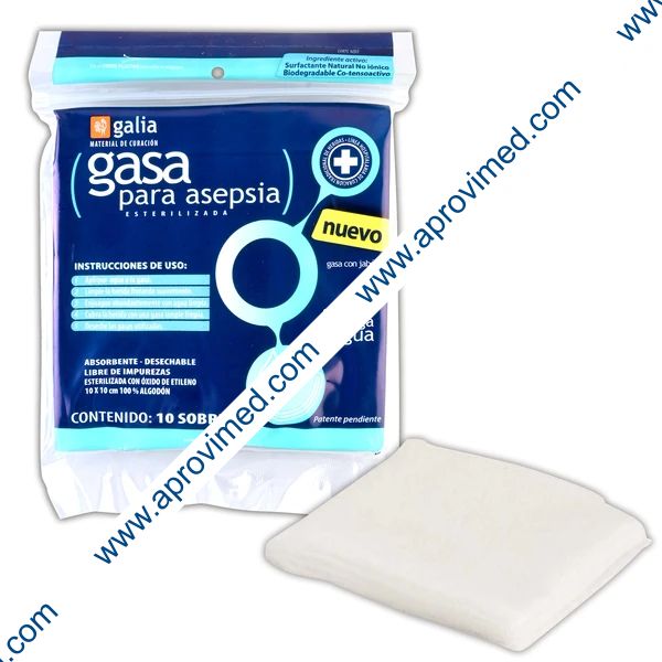 GASA COMPUESTA PARA ASEPSIA (Galia) Estéril 10x10cm. Bolsa c/10 Sobs.