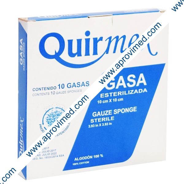 GASA ESTERILIZADA (Quirmex) 10x10cm. T20x12, 8C. Caja c/10 Sobs.