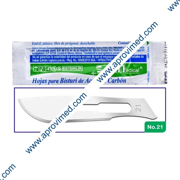HOJA PARA BISTURÍ Acero al Carbón (SensiMedical) No. 21 c/1 Pza.