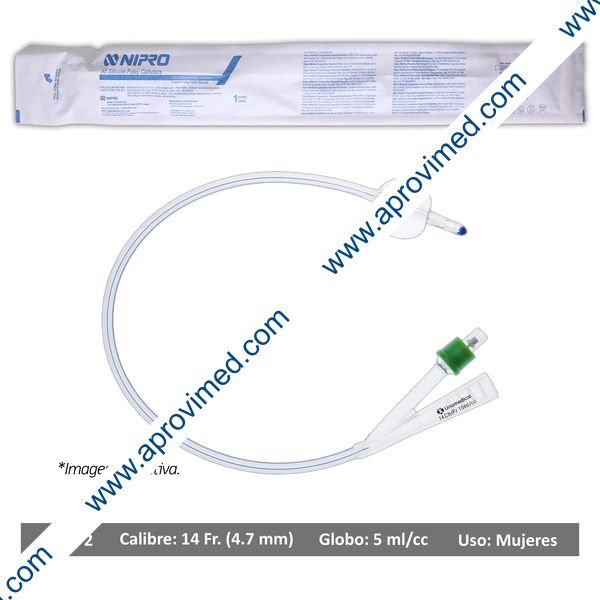 SONDA FOLEY de SILICÓN (Nipro) 2V/GLB 5-10/Cal. 14 Fr. c/1 Pza.