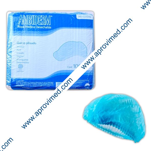 GORRO PLISADO (Ambiderm) NO ESTÉRIL Col. Azul BOLSA c/100 Pzs.