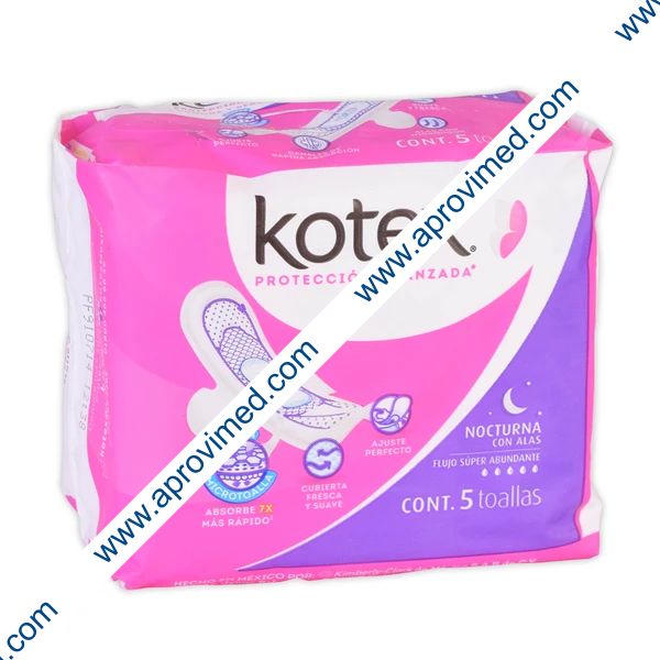 KOTEX NOCTURNA c/ALAS Flujo Super Abundante c/ 5 Toallas.