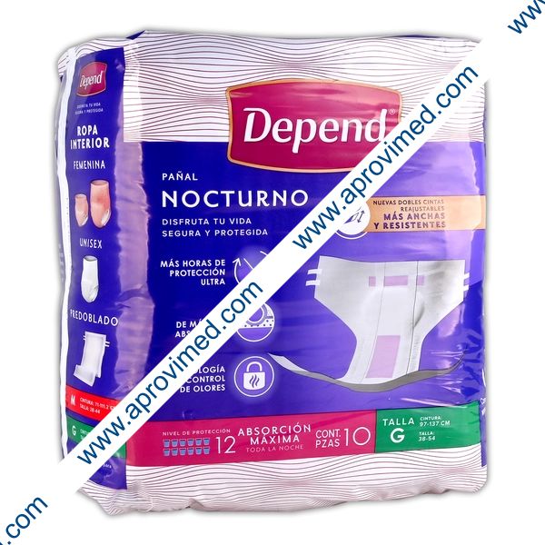 DEPEND NOCTURNO GDE. (Talla 38-54 / Cintura 97-137cm) UNISEX c/10 Pzs.