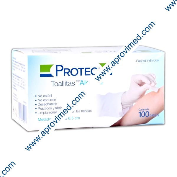 TOALLITAS de ALCOHOL (Protec) 3 x 6.5cm. Cja. c/100 Pzs.