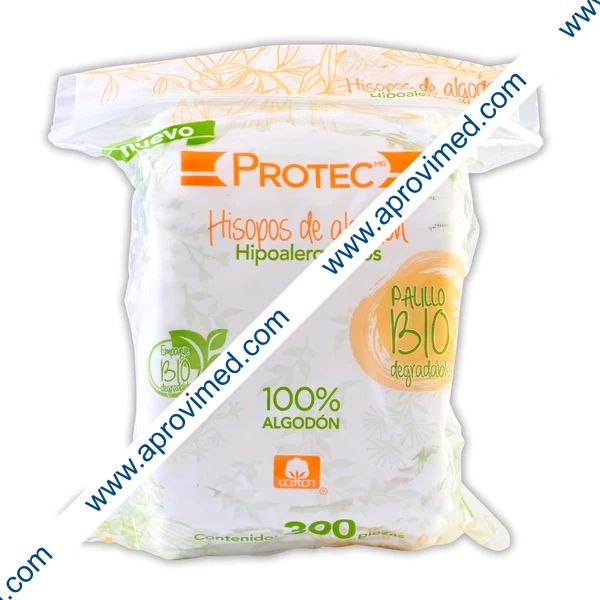 HISOPOS DE ALGODÓN Biodegradables (Protec) Bolsa c/300 Pzs.