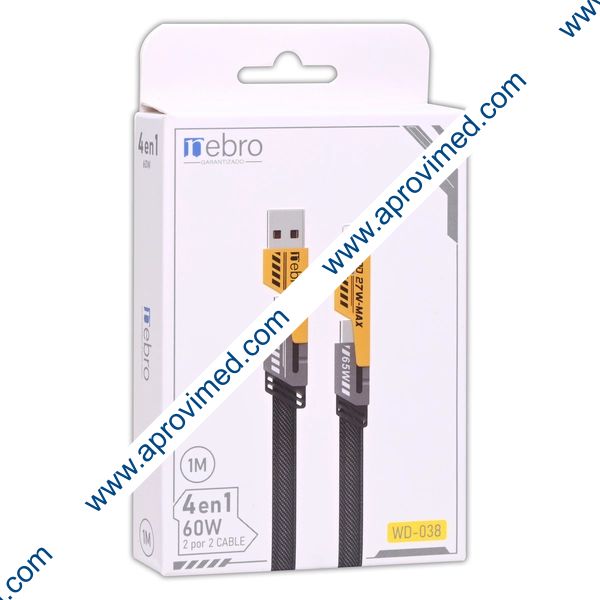 CABLE 4 EN 1 Eda. USB-A / Tipo-C por iPhone / Tipo-C 1.0 Mts. Mod. WD-038.