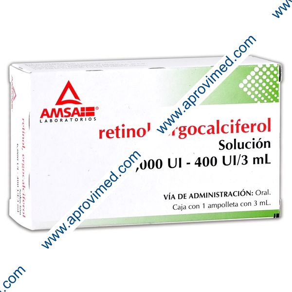 RETINOL/ERGOCALCIFEROL (Amsa) Sol. Ingble. c/1 AMPTA. 6000-400 U/3 ML.