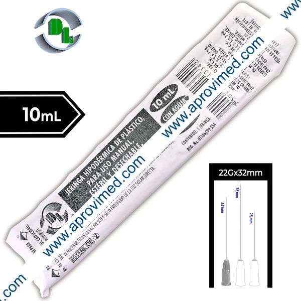 JERINGA 10 mL. (DL) c/AGUJA 22Gx32mm. c/1 Pza.