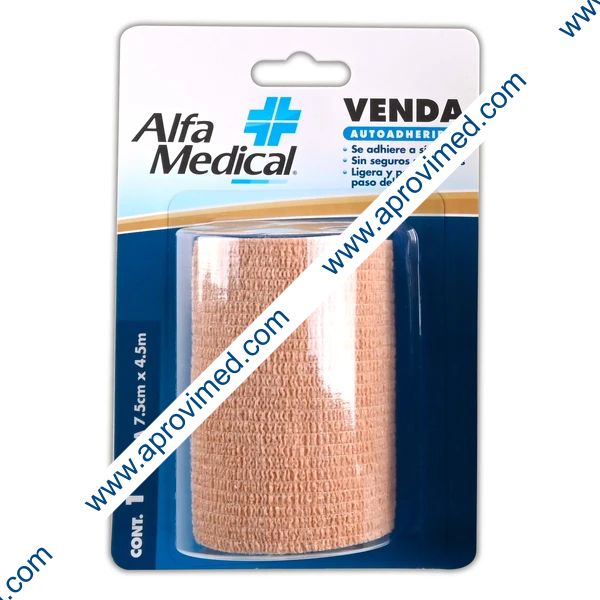 VENDA AUTOADHERIBLE (Alfa Medic) Col. Piel  7.5cm. (3") x 4.5m. Blister c/1 Pza.