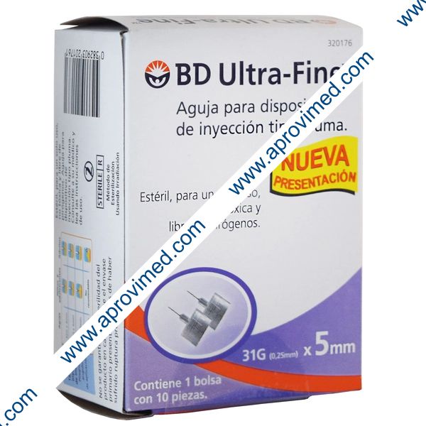 AGUJA PARA DISP. INY. TIPO PLUMA (BD U-Fine) 31Gx5mm. c/10 Pzs.