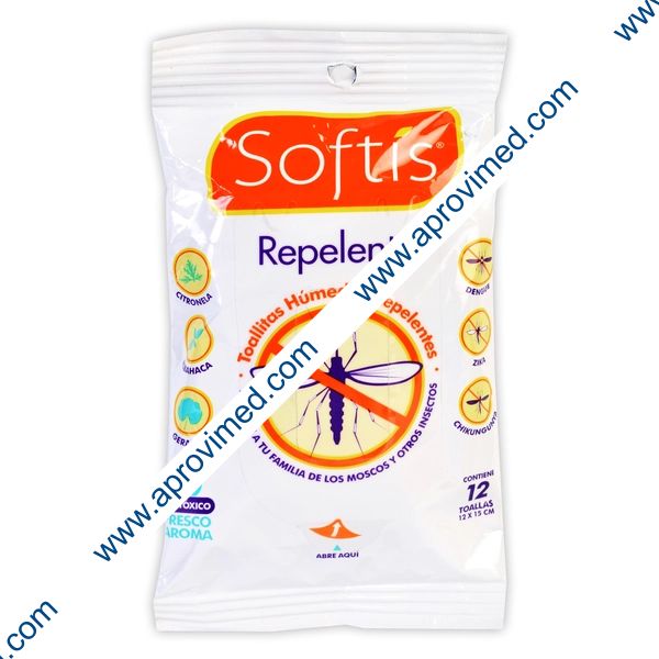 SOFTIS REPELENTE Toallas Húmedas Paq. c/12 Pzs. 12x15 CM.