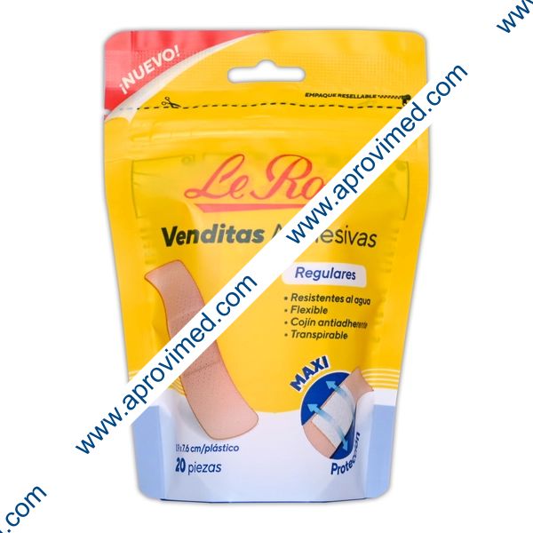 VENDITAS ADHESIVAS REGULARES (Le Roy) Col. Piel 1.9x7.6cm. Bolsa c/20 Pzs.