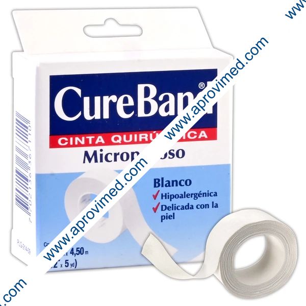 CURE BAND MICROPOROSO Rollo Col. Blanco A: 1.25cm; L: 4.5m. Caja c/1 Pza.