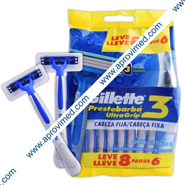 GILLETTE PRESTOBARBA-3 ULTRAGRIP Desechable Paq. c/8 Pzs.