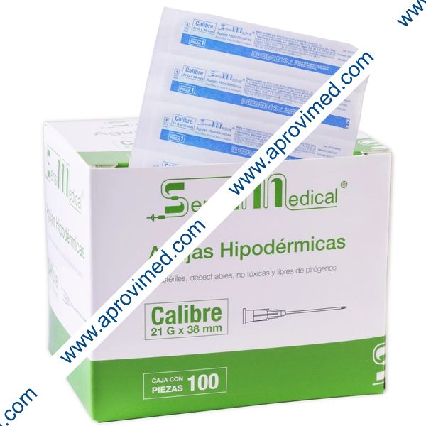 AGUJA HIPODÉRMICA (SensiMedical) 21Gx1-1/2"(38mm) Cja. c/100 Pzs.