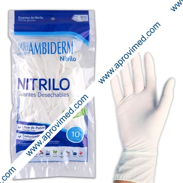 AMBIDERM NITRILO GUANTE DESECH. Blanco No Estéril U.T. Bolsa c/10 Pzs.