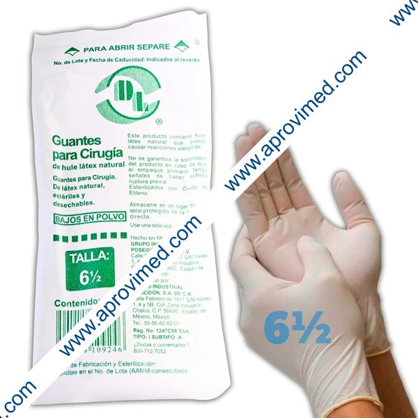 GUANTES LÁTEX PARA CIRUGÍA Estéril (DL) Talla 6-1/2 c/1 PAR.