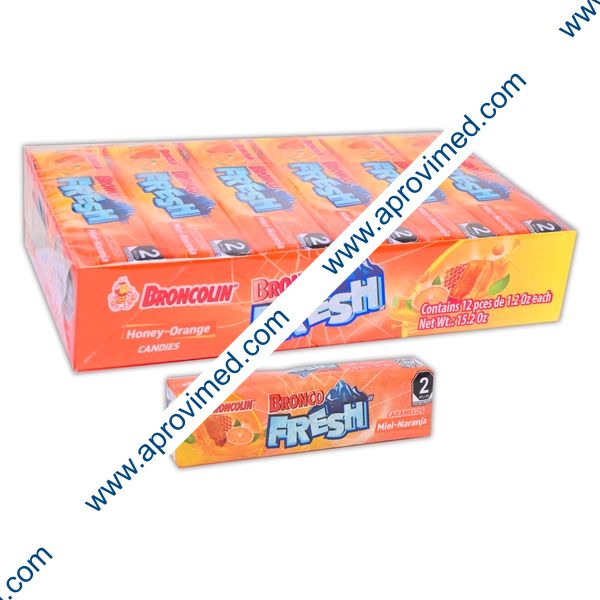 BRONCO FRESH CARAMELO Sab. Miel-Naranja EXHIB. 12x9 Pzs. 432 G.
