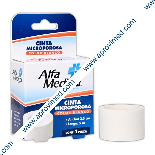 CINTA MICROPOROSA (AlfaMedic) Rollo Col. Blanco A: 2.5cm; L: 5m. Cja. c/1 Pza.