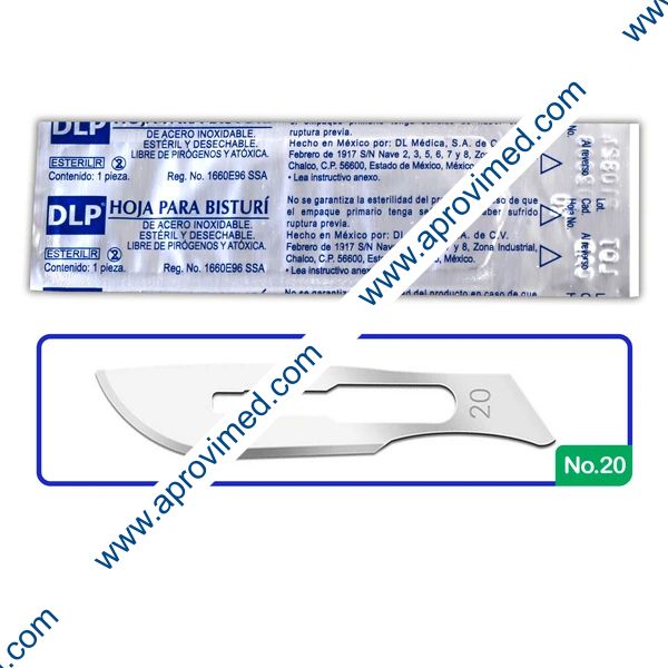HOJA PARA BISTURÍ Acero Inoxidable (DLP) No. 20 c/1 Pza.