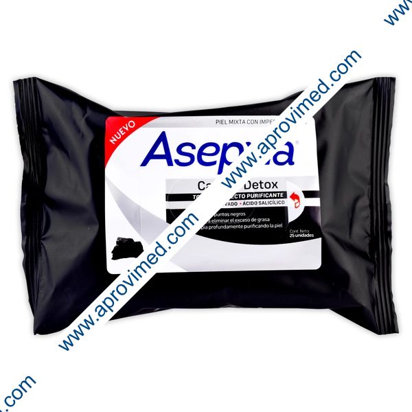 ASEPXIA Carbón Detox TOALLITAS PURIFICANTES Bolsa c/25 Pzs.
